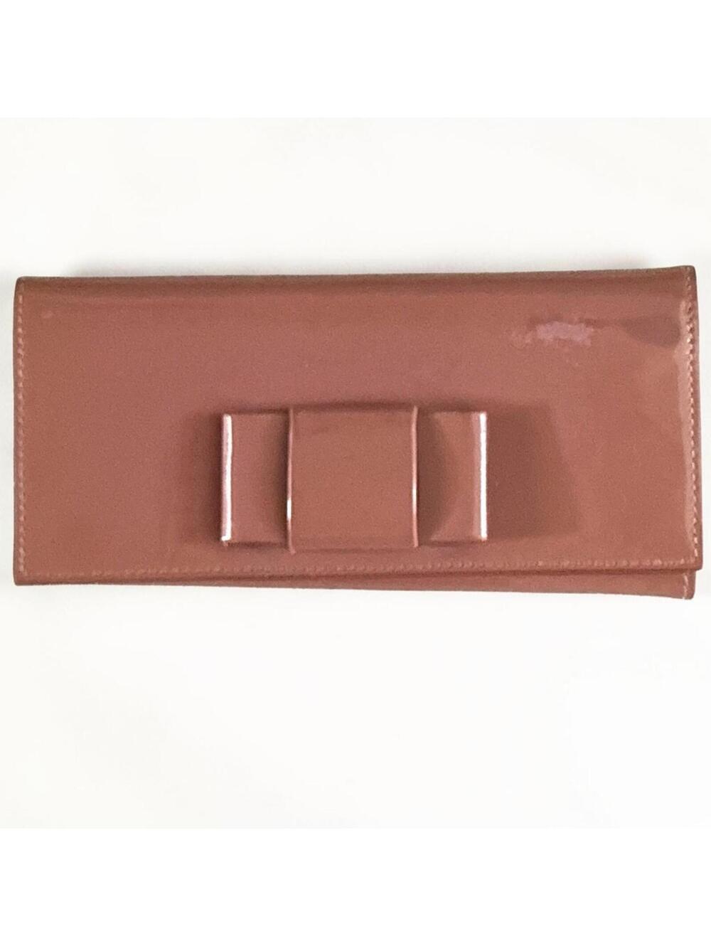 Miu Miu Pink Patent Leather Bow Long Bifold Wallet Womens Italy Designer Logo